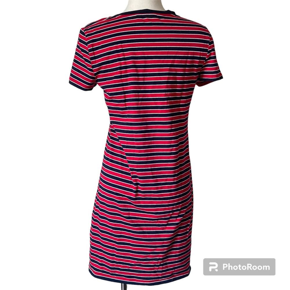 Tommy Hilfiger Striped V Neck Red Navy T Shirt Dress Size S - Picture 2 of 6